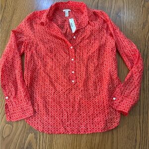 J. Crew Red PatternedBlouse